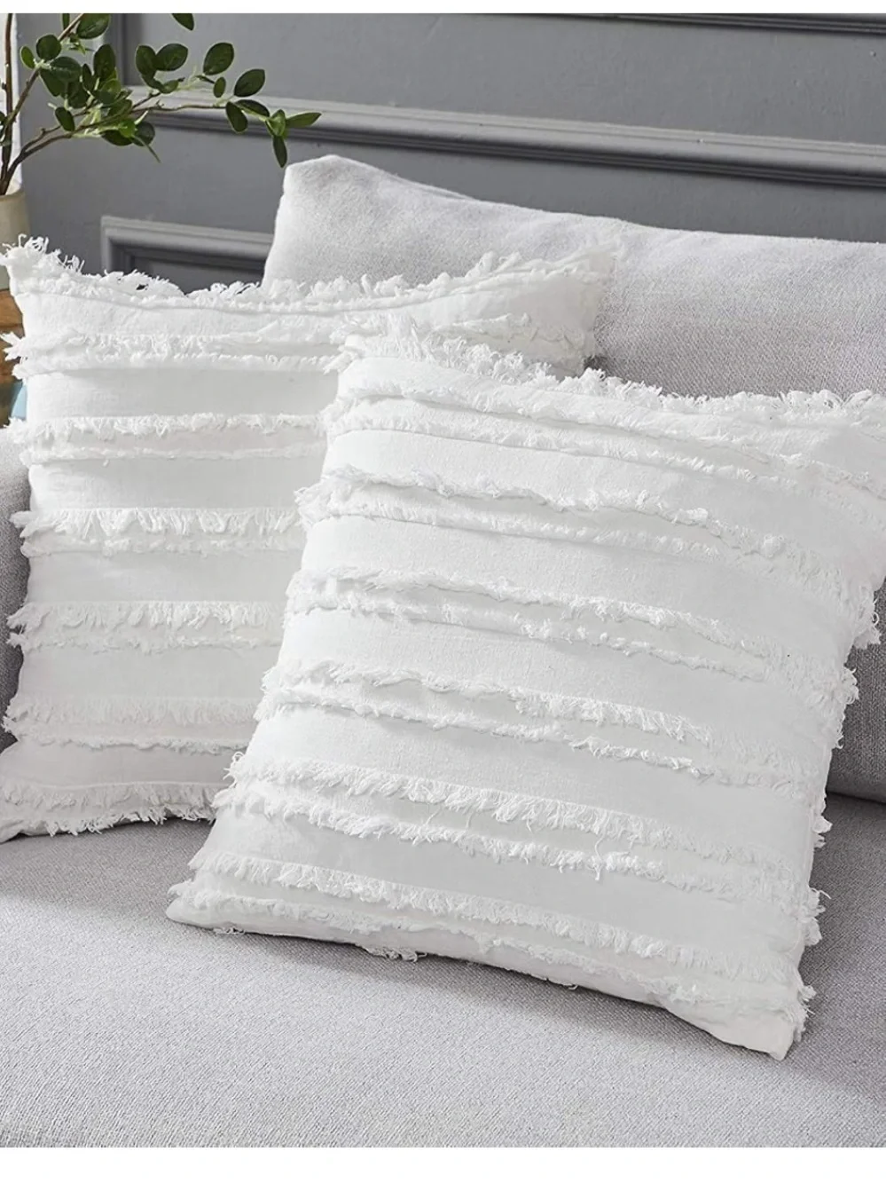 LONGHUI IVORY WHITE THROW PILLOW COVERS, Set of 2, White 16” x 16